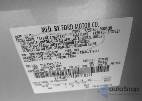 2013 Ford Flex Sel z USA, uszkodzony, nr VIN 2FMGK5C81DBD10391